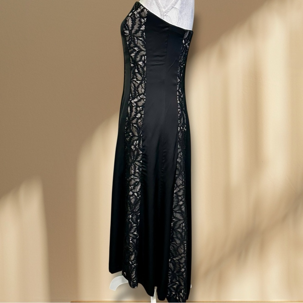 NWT Donna Karan Collection Strapless Black & Cream Satin/Lace Striped Midi Dress - Picture 6 of 16